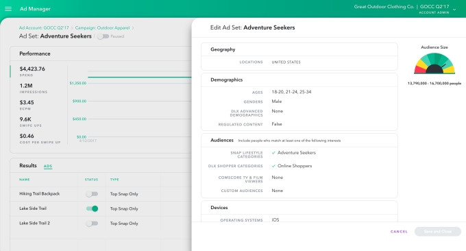 Ads Manager for SnapChat