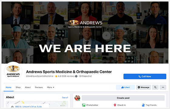 andrews sports medicine orthopedic social media marketing agency